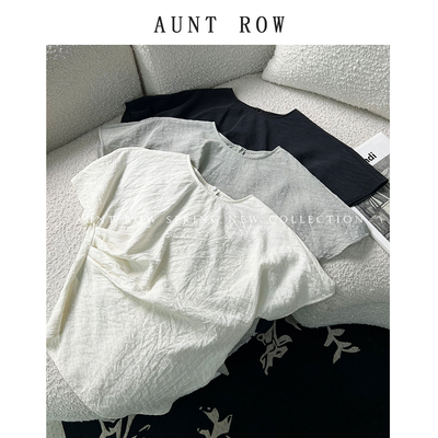 AuntRow SS 涟漪水波 桑蚕丝混纺 &不对称褶皱连袖上衣