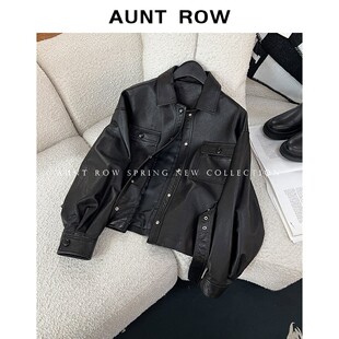 AuntRow26SS 时髦玩家 意大利羊羔泡皮绵羊皮&杨树林宋佳收腰皮衣