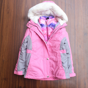 女童加棉厚防风水滑雪服儿童三合一冲锋衣冬季中小童外套内胆可拆