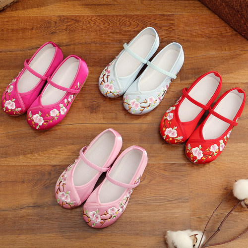 绣花鞋汉服鞋女配旗袍古装鞋中国风浅口平底老北京布鞋才艺表演鞋