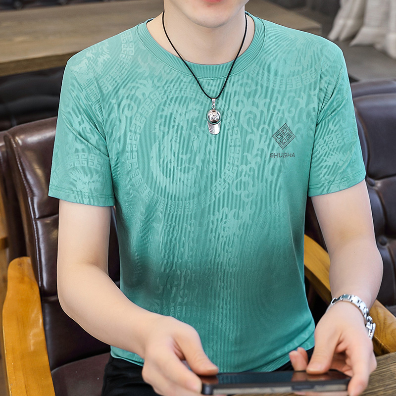 冰氧吧短袖T恤男士夏季冰丝体恤2023新款圆领薄款男装衣服潮牌ins