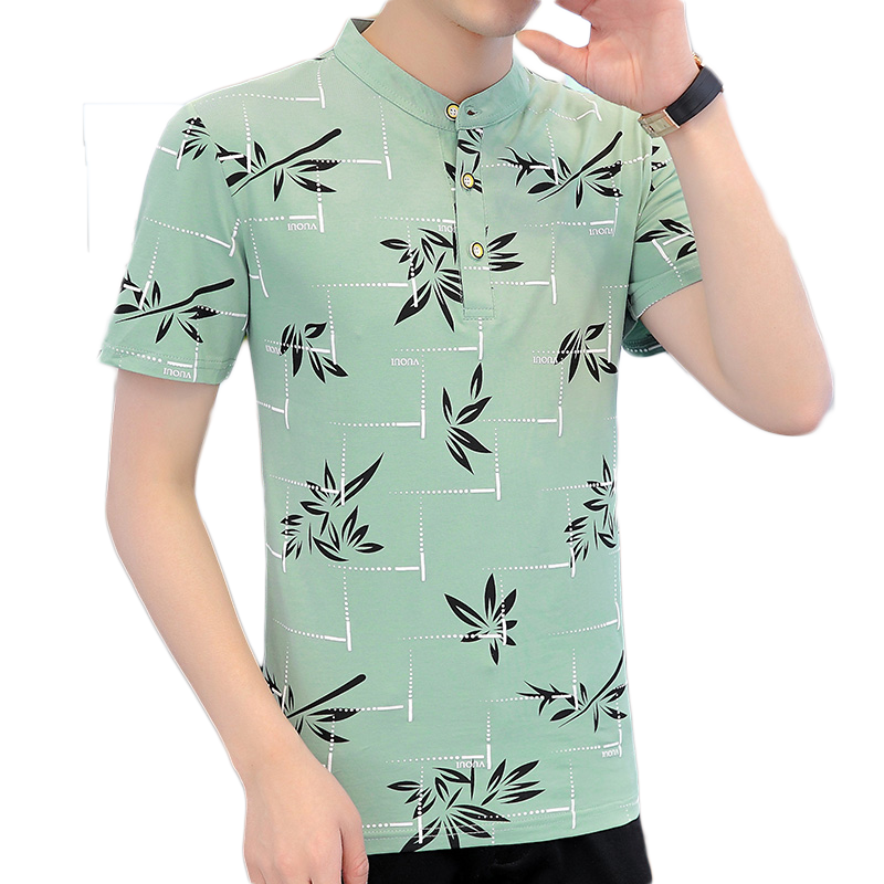 纯棉男士短袖t恤夏季新款韩版立领polo衫潮流休闲青年印花上衣ins