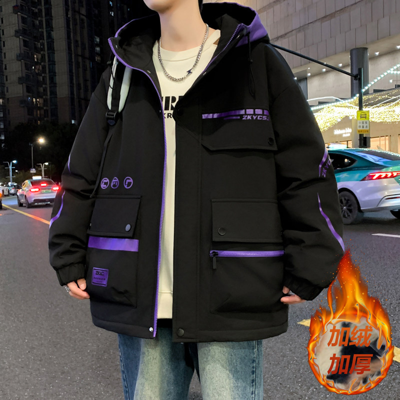 2025冬季加绒夹克男士厚棉衣服高初中学生棉服青少年帅气外套潮牌