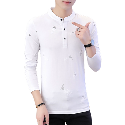 秋季纯棉长袖t恤男士立领修身上衣打底衫潮印花卫衣体恤汗衫男装