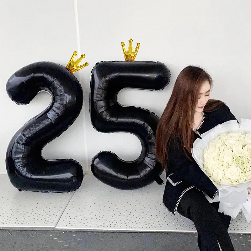 40寸大号生日黑色皇冠数字气球