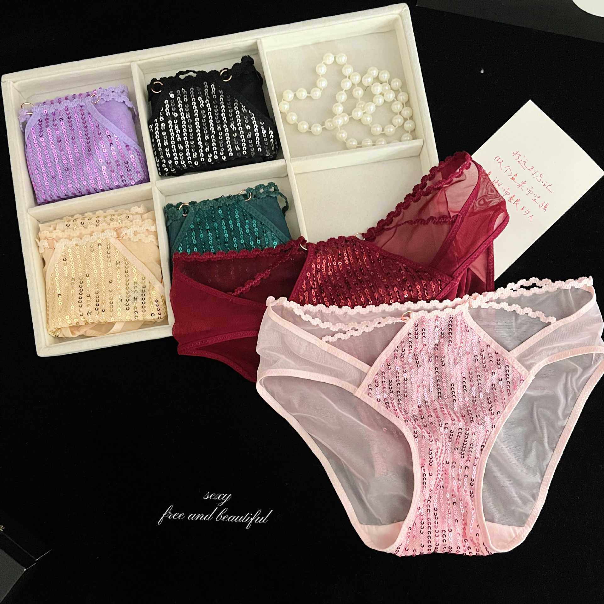 性感蕾丝内裤女生透气网纱牛奶丝三角裤女士低腰镂空诱惑亮片纯欲,女士内衣/男士内衣/家居服,女三角裤,淘宝优惠券,粉丝福利购,淘宝优惠卷