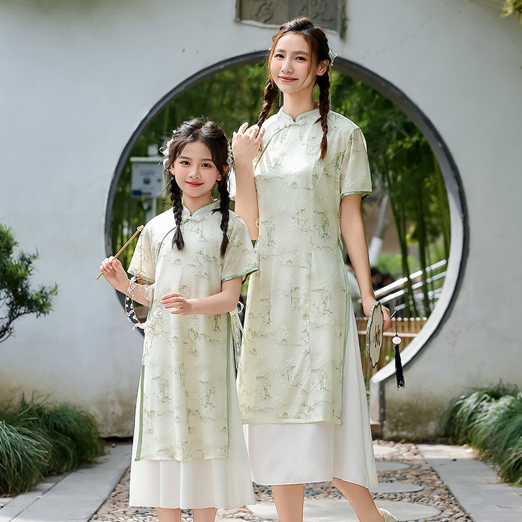 夏季中国风亲子立领汉服连衣裙