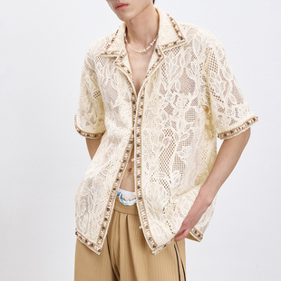 蜕幕|春款串珠镶嵌针织提花度假衬衫Approved Beaded Jacquard