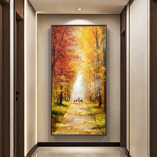 手绘油画高级感欧式轻奢黄金大道挂画走廊美式客厅入户玄关装饰画
