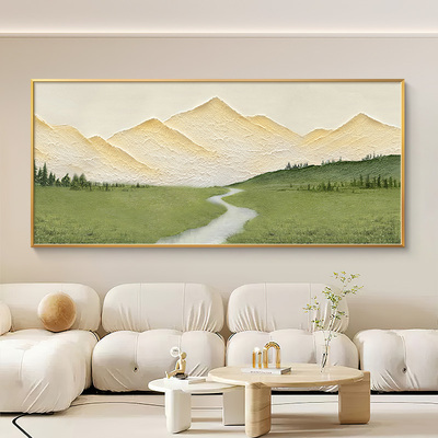 纯手绘日照金山横幅客厅装饰画风景挂画北欧原木风沙发背景墙油画