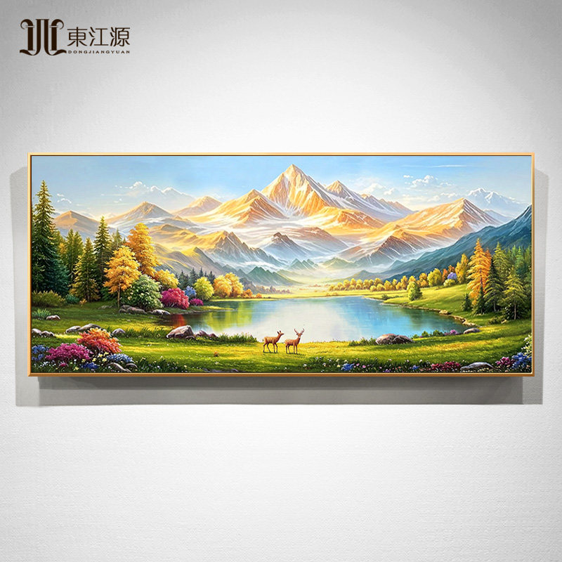 手绘油画客厅装饰画沙发背景墙挂画山水风景画日照金山美式轻奢