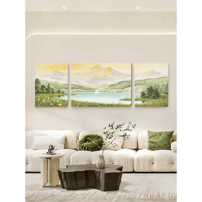 HESD.ART手绘油画《水光山色》客厅三联风景装饰画现代餐厅挂画