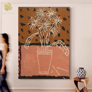 中古风抽象花卉肌理手绘油画玄关复古高级感装饰画客厅沙发壁挂画