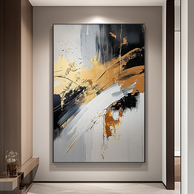 现代简约抽象纯手绘油画轻奢大芬村入户玄关装饰画艺术肌理落地画