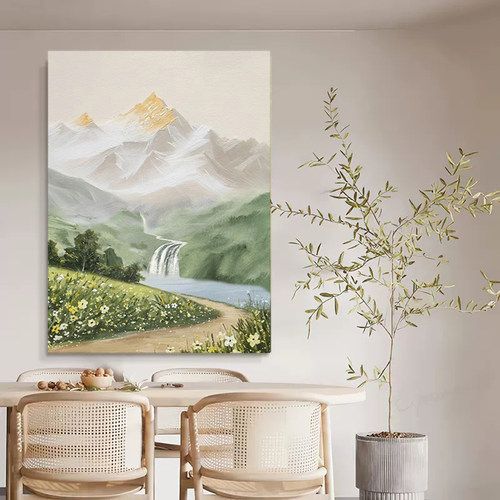 手绘油画《林籁泉韵》客厅装饰画玄关山水画现代风景挂画抽象壁画