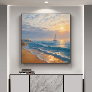 日出东方大海肌理客厅玄关装饰画卧室餐厅挂画系风景手绘油画
