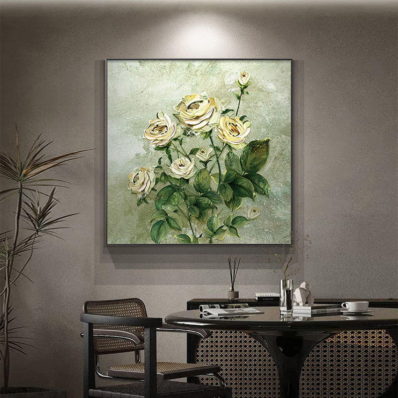 《绽放芳华》大芬油画村栀子花餐厅手绘油画客厅挂画高级感餐桌画