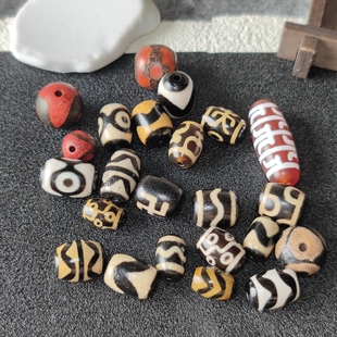 清货西藏天珠老料玛瑙三眼虎牙九眼吊坠项链锁骨链手串佛珠配饰