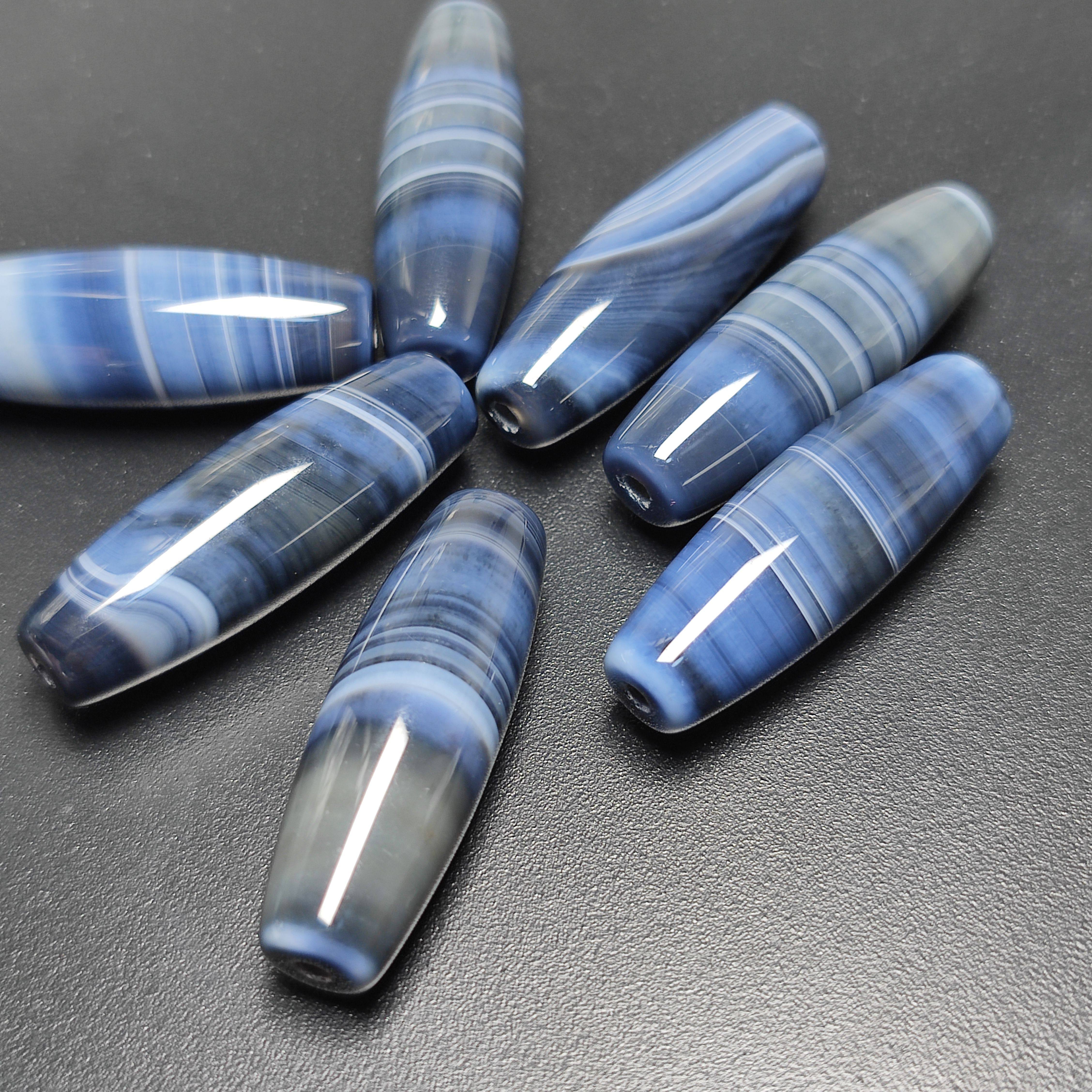 天然蓝沁色缠丝玛瑙天珠勒子散珠玉髓桶珠手链手串diy配件