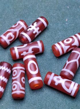 天然红玛瑙天珠西亚红肉线珠镶蚀红玉髓美索不达米亚珠配饰