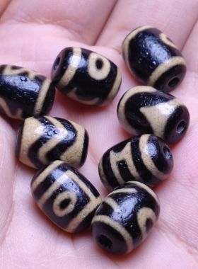 三眼虎牙天珠玛瑙散珠自然风化文玩桶珠老型项链配珠顶珠