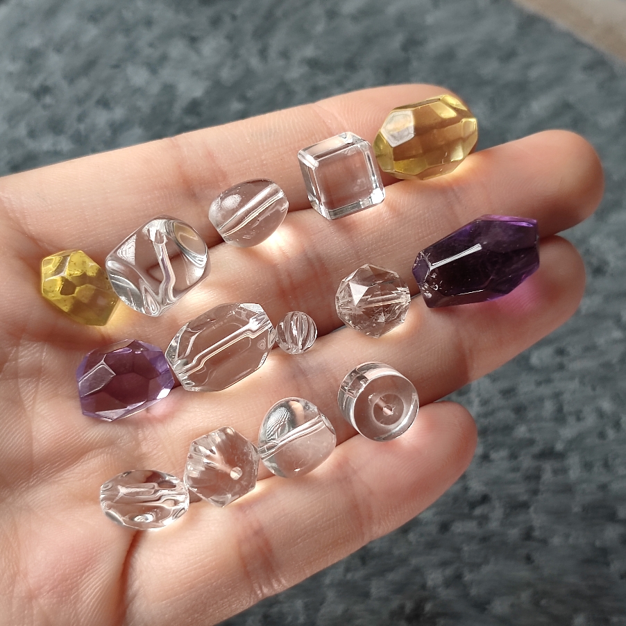 天然白水晶黄紫水晶随行散珠桶珠瓜珠糖豆手链项链diy饰品配件珠