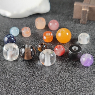 天然白水晶海蓝宝紫水晶圆珠2.5毫米大孔道珠水晶diy串珠配饰散珠