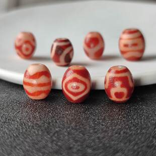 天然西藏真品老玛瑙红肉三眼保瓶虎牙达洛天珠手链手串配饰散珠