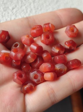 大孔道天然红玛瑙灰皮鸡骨白老型桶珠隔片手串项链DIY配饰散珠