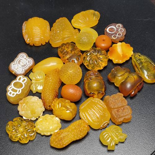 一物一图 天然原矿蜜蜡保真雕刻件配饰配件吊坠手工diy配件