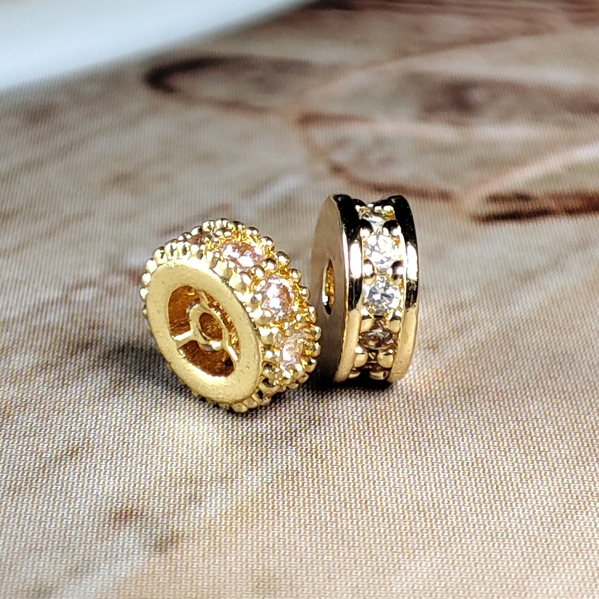 18K包金保色隔珠隔片镶嵌锆石车轮碟片隔珠垫片串珠手工DIY饰品