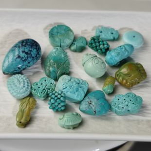 一物一图天然原矿绿松石雕刻件原石雕刻松石吊坠项链手链配饰配件