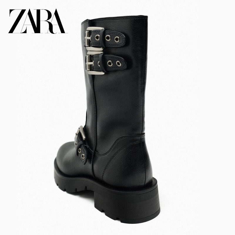 봄과 가을 새로운 스타일 버클 장식 오토바이 부츠 라이더 부츠 종아리 중반 부츠 두꺼운 뒤꿈치 짧은 부츠 블랙 마틴 부츠 웨스턴 가죽 부츠