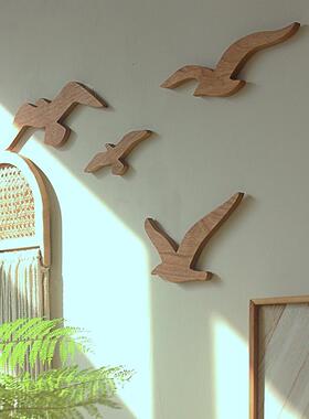 樱桃木小鸟海鸥挂件墙壁挂饰原木风纯实木装饰手工家居工艺品包邮