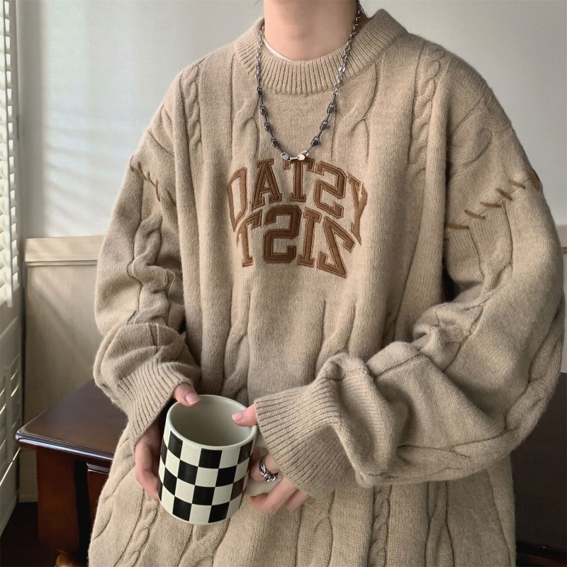 美式慵懒风毛衣男款冬季加厚麻花外套秋冬款日系高级感复古针织衫,男装,秀禾服,淘宝优惠券,粉丝福利购,淘宝优惠卷