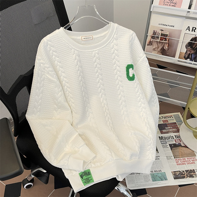 高级感提花圆领卫衣男士秋冬季