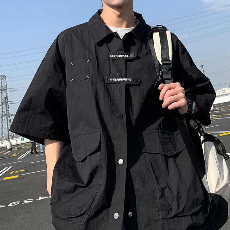 工装衬衫男短袖夏季冰丝