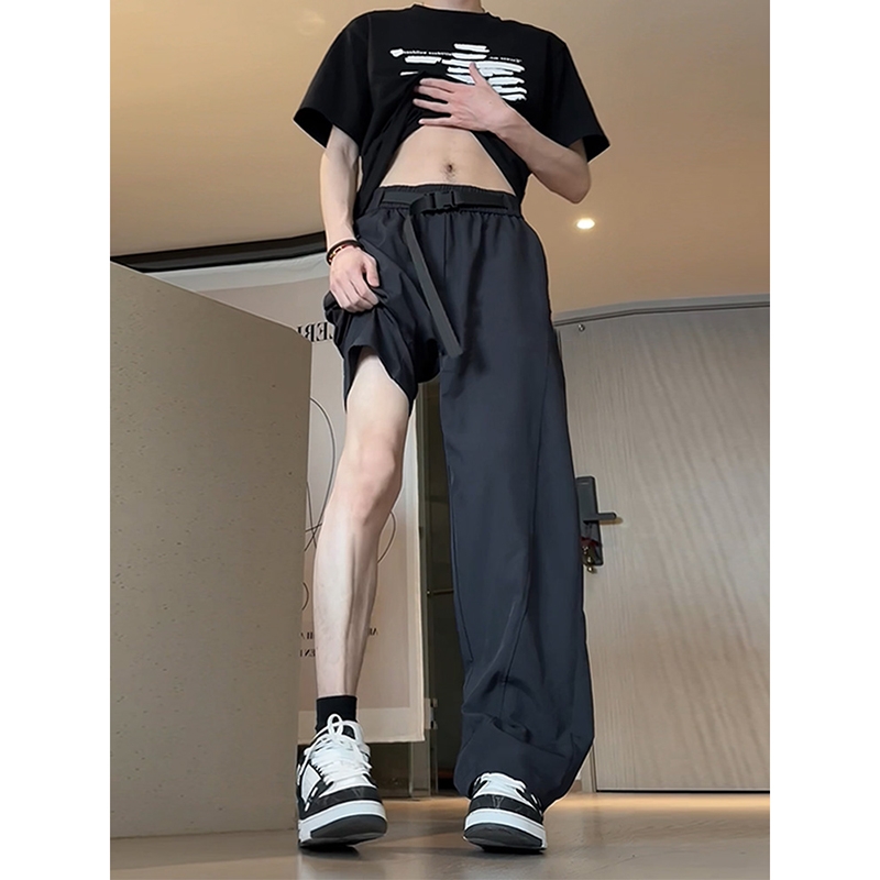 冰丝凉感黑色斜切弯刀裤男夏季