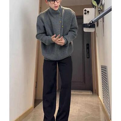 灰色半高领毛衣男款秋冬季