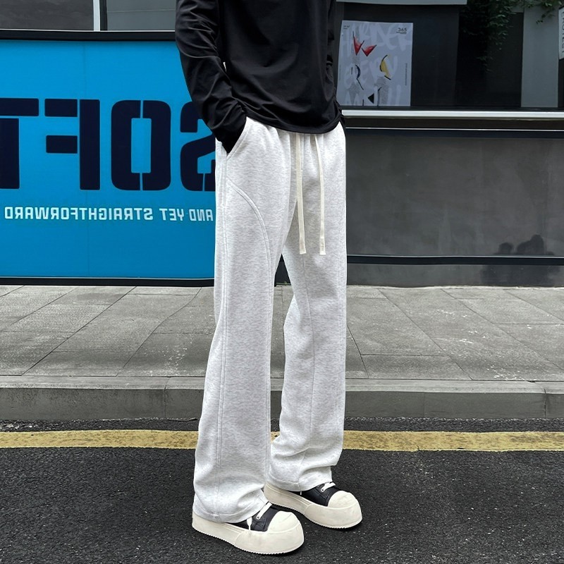 浅灰色斜切微喇卫裤男女同款美式复古cleanfit裤子弯刀直筒休闲裤,男装,卫裤,淘宝优惠券,粉丝福利购,淘宝优惠卷