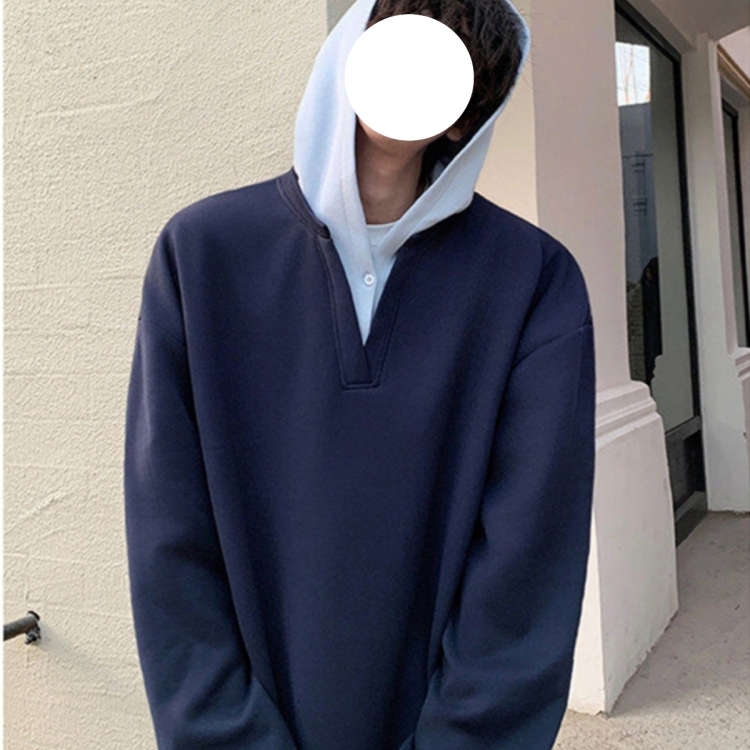 假两件藏青色v领卫衣男款