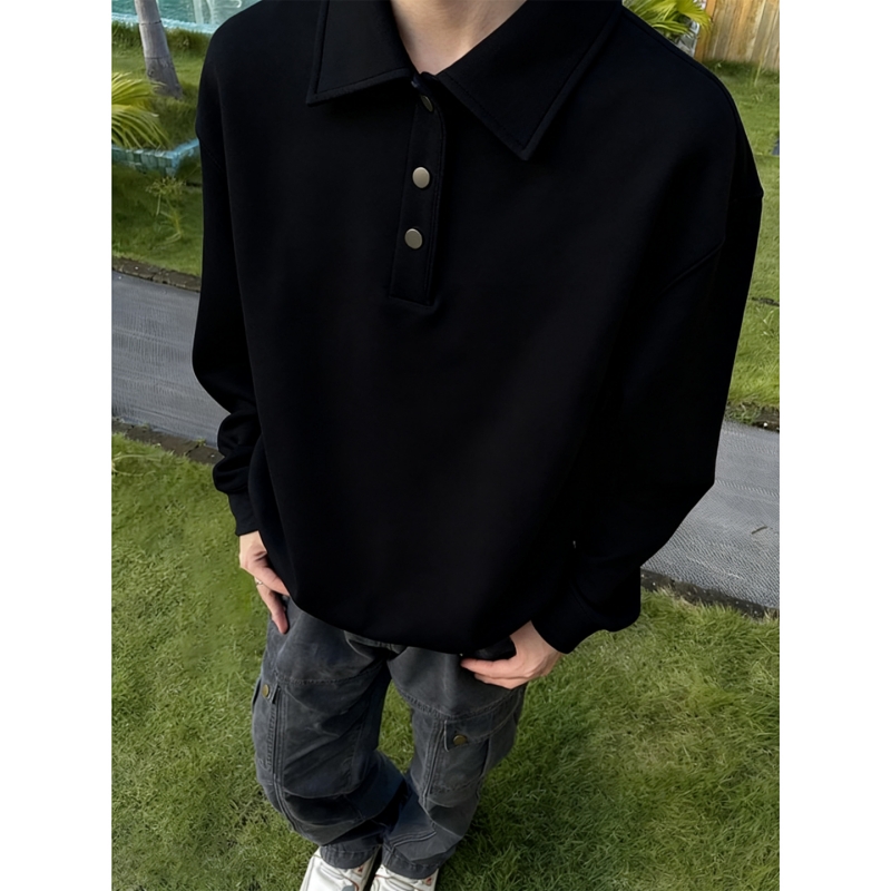 黑色正肩polo领卫衣男秋