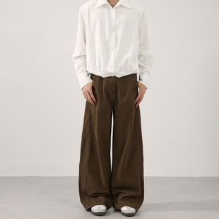 美式复古棕色牛仔裤男女款春秋季宽松弯刀阔腿休闲工装长裤子潮牌