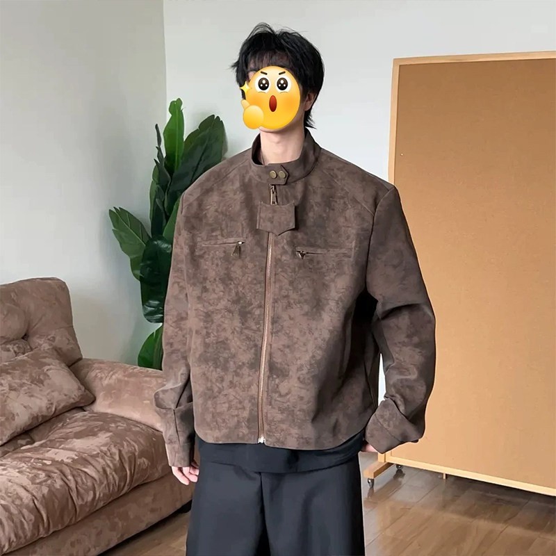 皮衣男夹克宽松立领短款休闲秋冬季款百搭潮流美式机车服复古外套