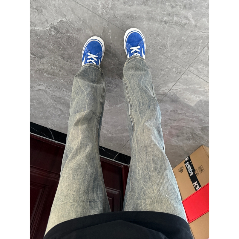 美式复古闪电纹牛仔裤男生秋季