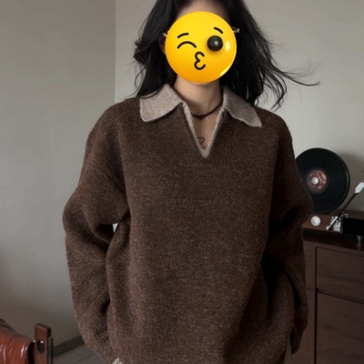 老钱风V领咖色毛衣男秋冬