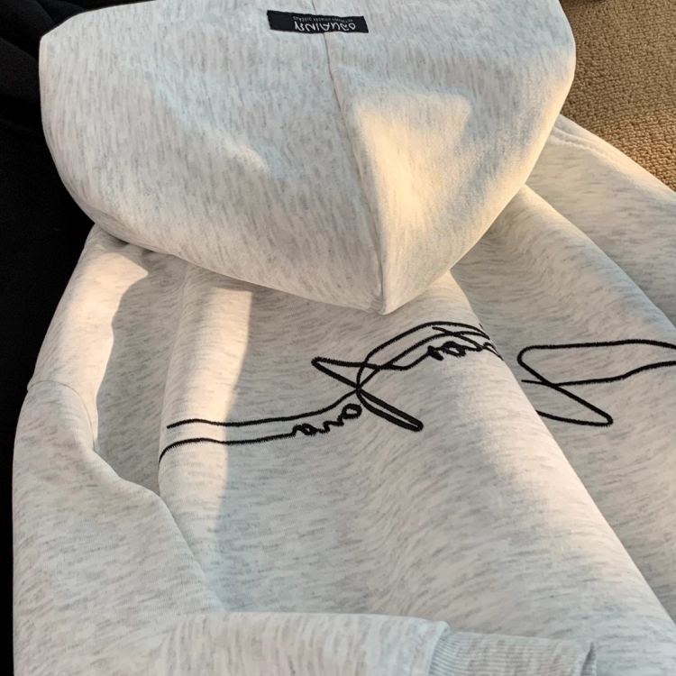 春秋季美式重磅刺绣连帽卫衣