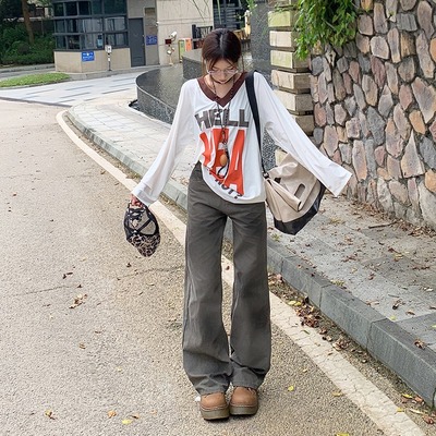 美式复古阔腿工装牛仔裤男女