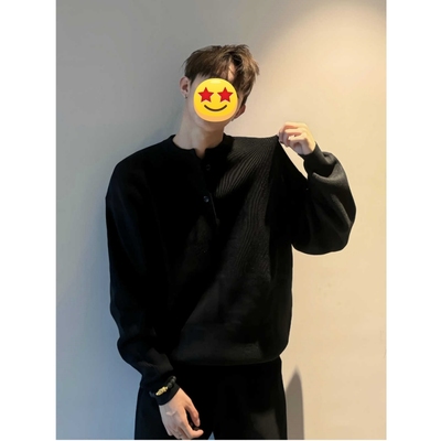 cleanfit亨利领黑色毛衣男款