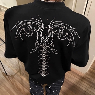 小众设计高级感T恤cleanfit半截袖 男夏季 蛇瞳脊骨正肩短袖 美式